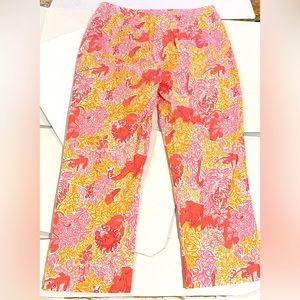 Lilly Pulitzer Vintage cropped pant Pink Orange elephant monkey lion size 10